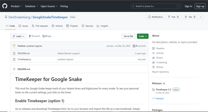 TimeKeeper Mod for Google Snake